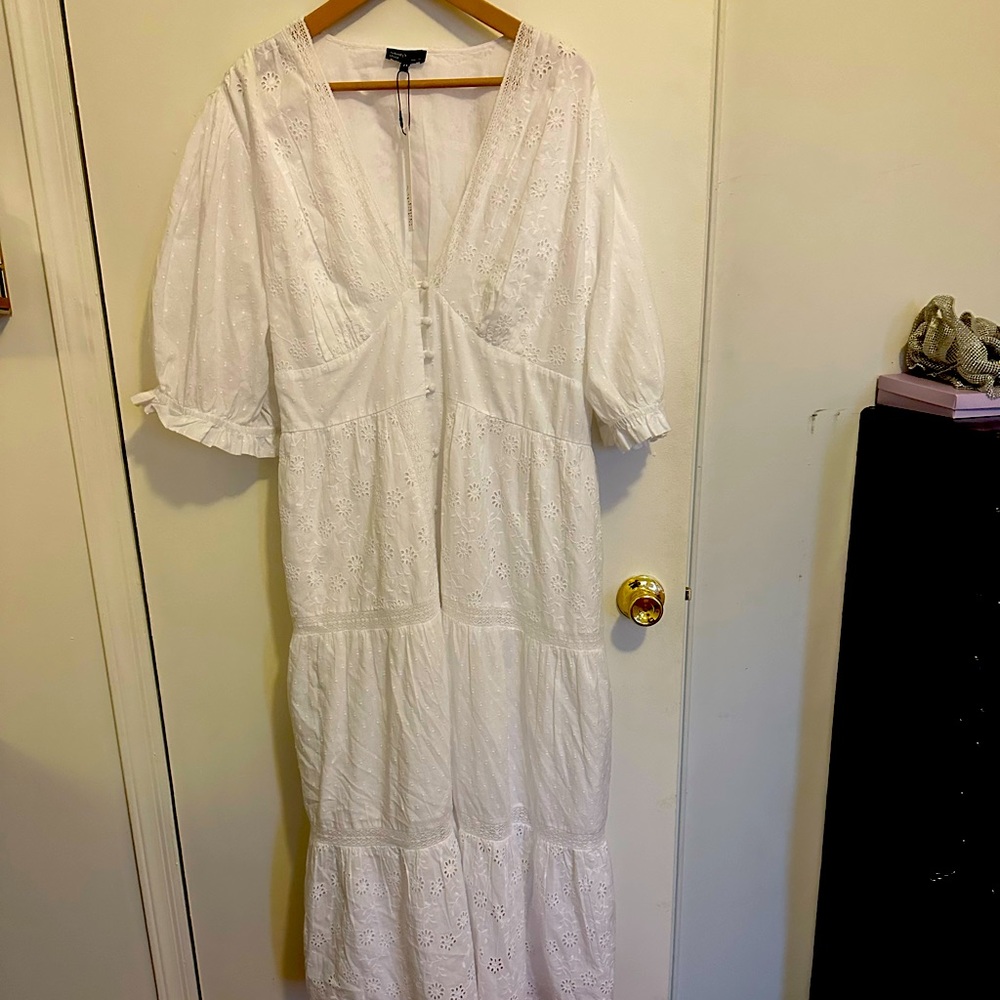 White midi eyelet dress